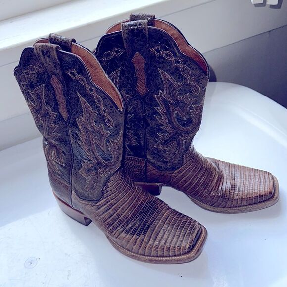 Dan Post square toe brown low heeled mid calf cowboy western boots DP 3426 - Picture 4 of 10